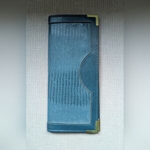 Blue Textured Wallet with Gold Accent
